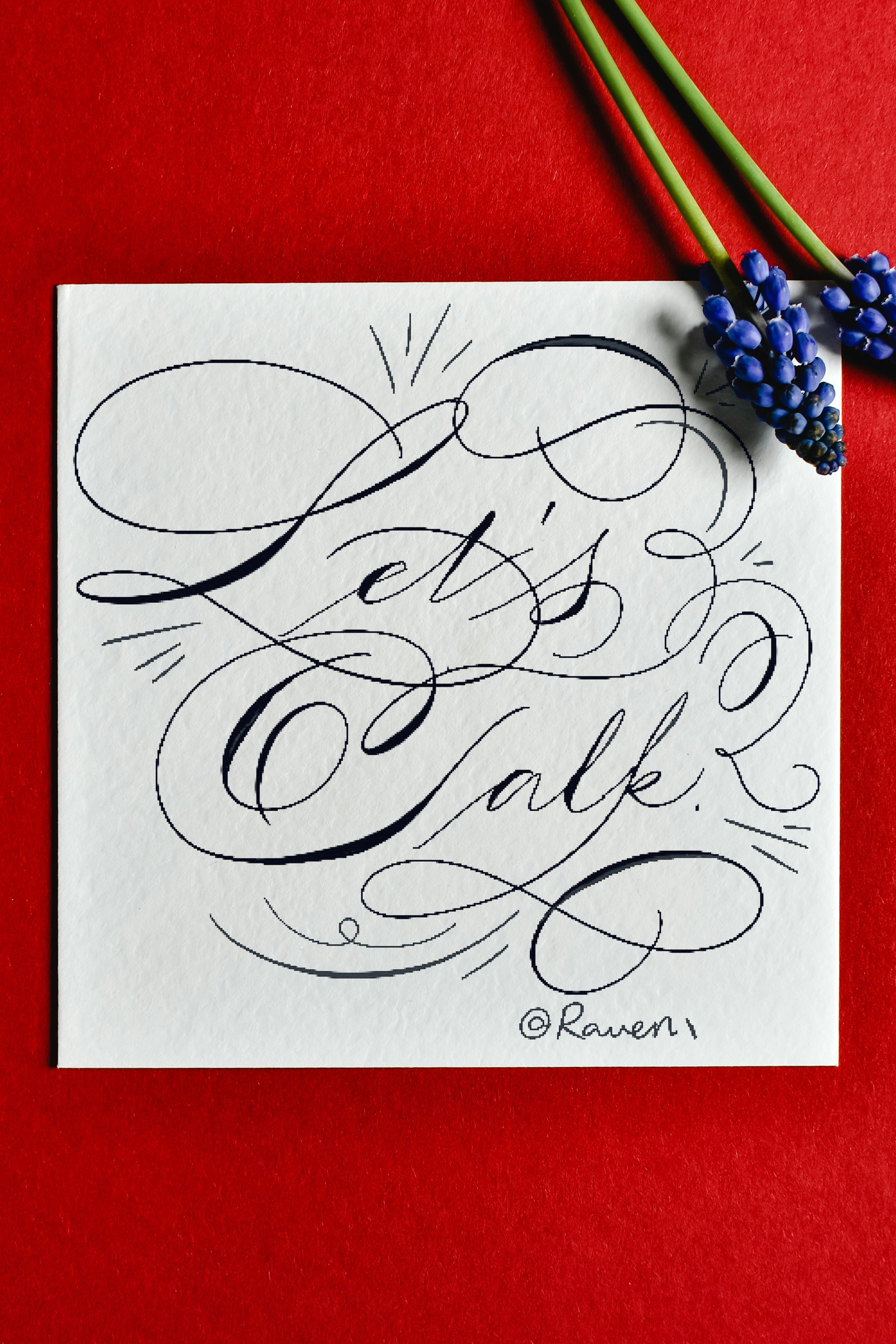 Calligraphy study on red fabric